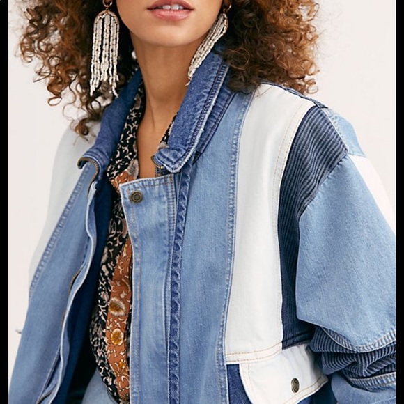 Panel Denim Bomber Jacket Rare 